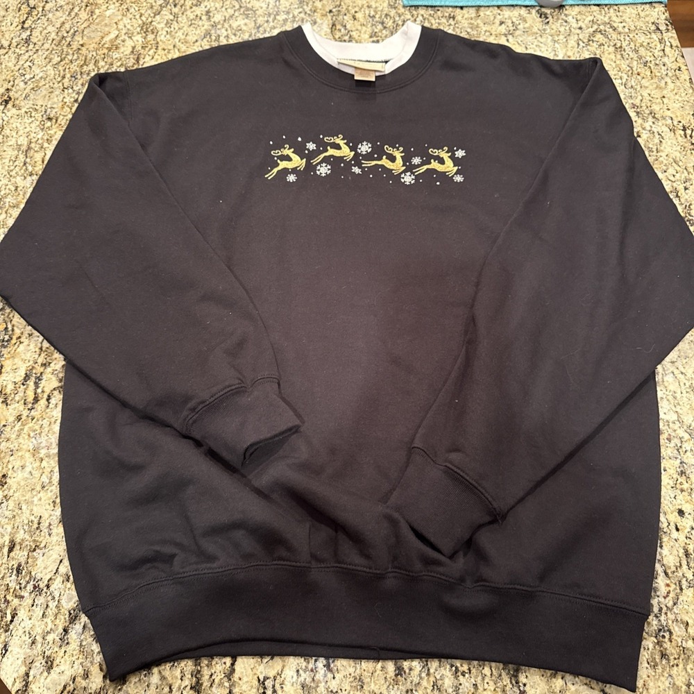 Vtg M&C Sportswear Sweater Large Holiday Christmas Reindeer Embroider Sweatshirt